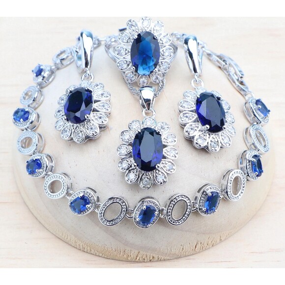 Sapphire Blue Jewelry Set -Kate Diana Inspired Necklace, Bracelet & Earrings - Picture 1 of 4